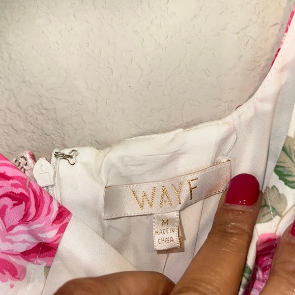 Wayf Rose Print Midi Dress‎ - White and Pink - Picture 6 of 9